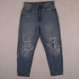 &Denim Loose Mom Jeans High Rise Women's Size 8 Distressed Ripped Tapered Leg